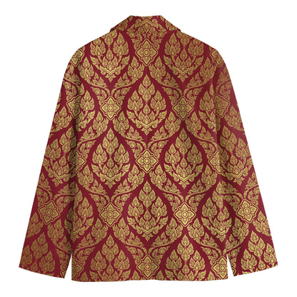 Gold And Red Thai Pattern Print Men's Blazer