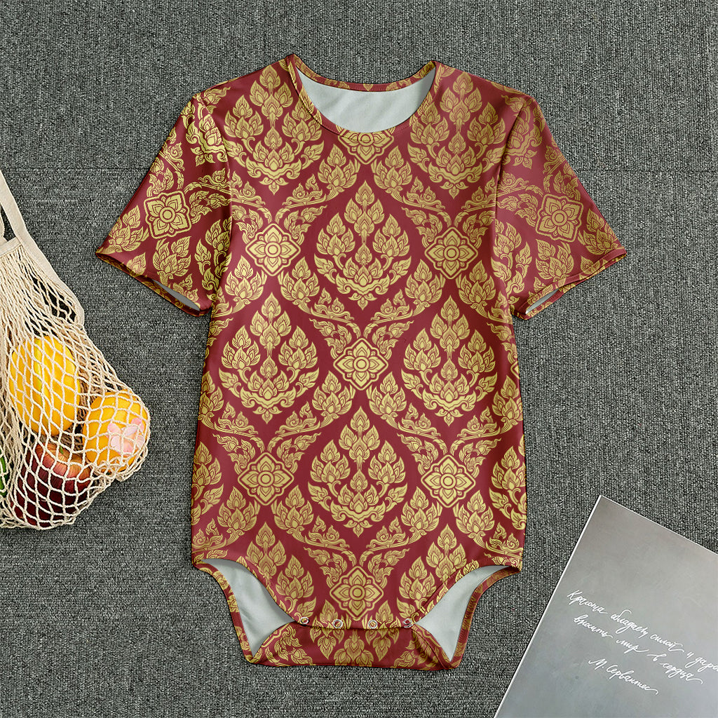 Gold And Red Thai Pattern Print Men's Bodysuit