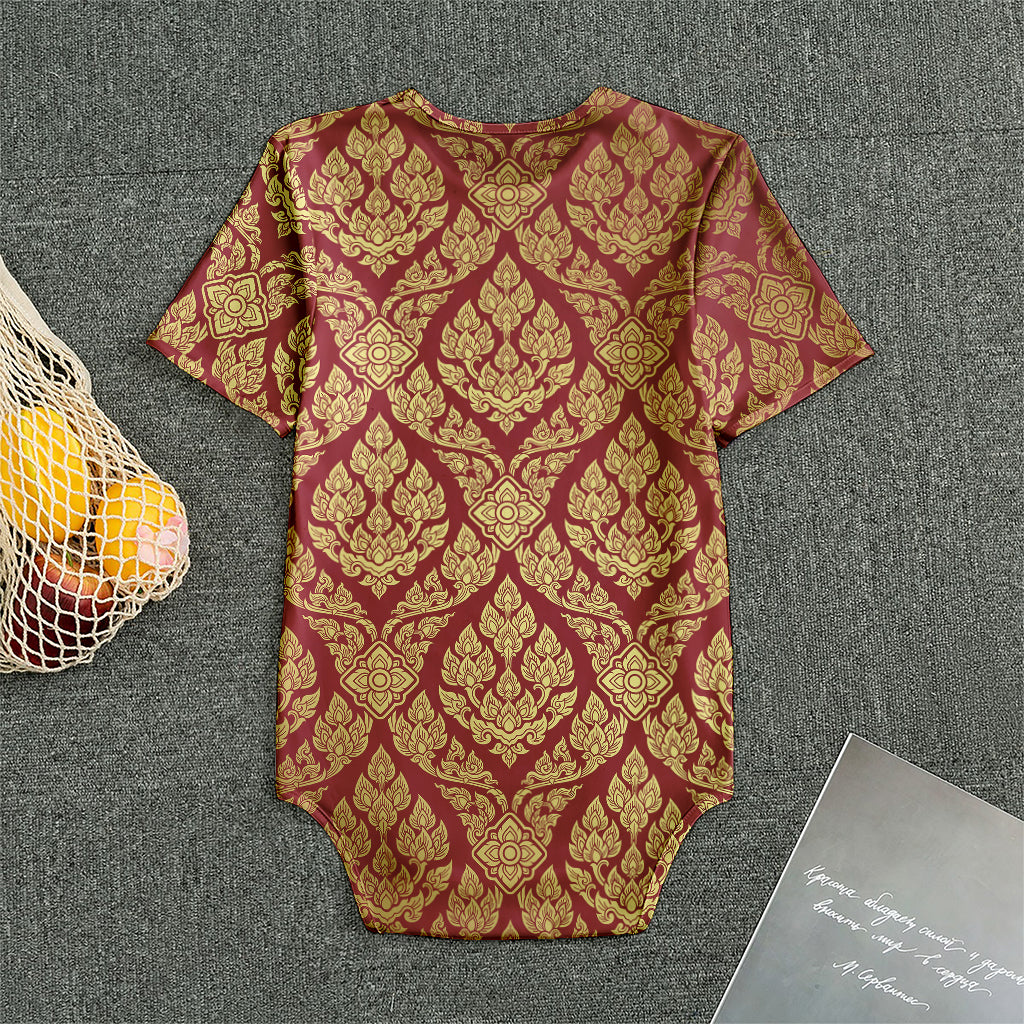 Gold And Red Thai Pattern Print Men's Bodysuit
