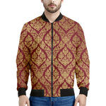 Gold And Red Thai Pattern Print Men's Bomber Jacket