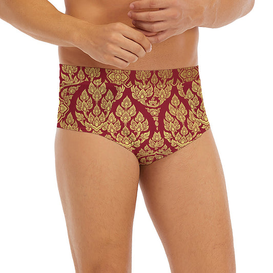 Gold And Red Thai Pattern Print Men's Briefs
