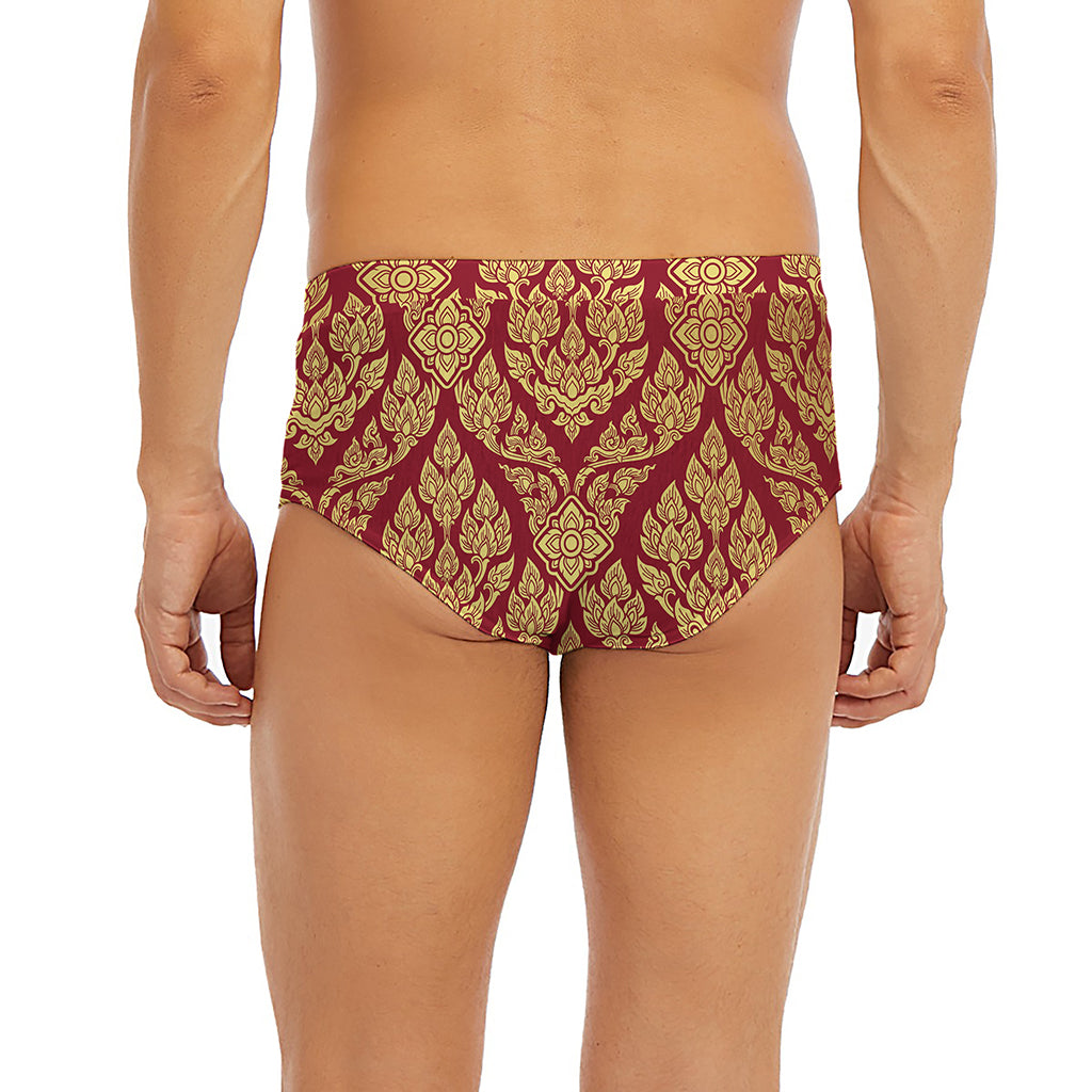 Gold And Red Thai Pattern Print Men's Briefs