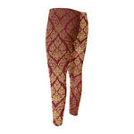 Gold And Red Thai Pattern Print Men's Compression Pants