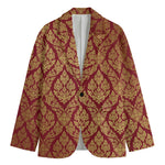 Gold And Red Thai Pattern Print Men's Cotton Blazer