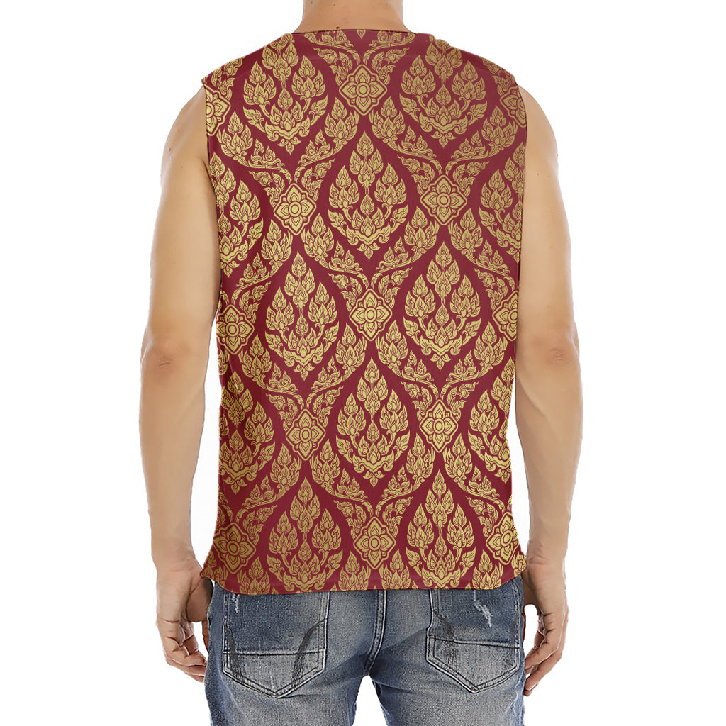 Gold And Red Thai Pattern Print Men's Fitness Tank Top