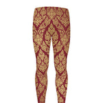 Gold And Red Thai Pattern Print Men's leggings