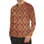 Gold And Red Thai Pattern Print Men's Long Sleeve Rash Guard