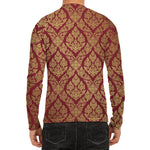 Gold And Red Thai Pattern Print Men's Long Sleeve Rash Guard