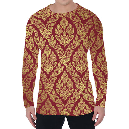 Gold And Red Thai Pattern Print Men's Long Sleeve T-Shirt
