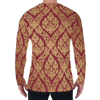 Gold And Red Thai Pattern Print Men's Long Sleeve T-Shirt