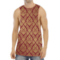 Gold And Red Thai Pattern Print Men's Muscle Tank Top