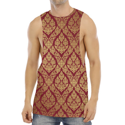 Gold And Red Thai Pattern Print Men's Muscle Tank Top