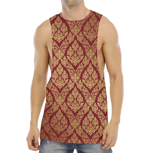 Gold And Red Thai Pattern Print Men's Muscle Tank Top