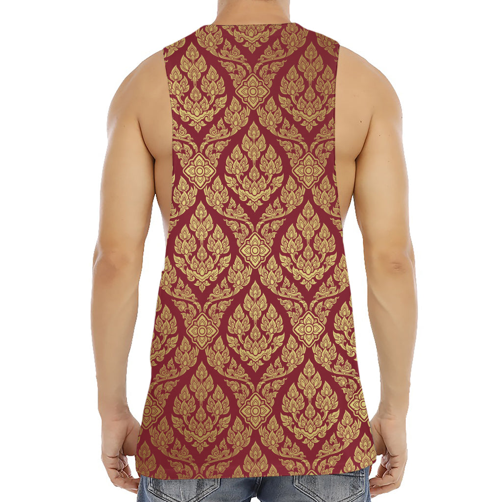 Gold And Red Thai Pattern Print Men's Muscle Tank Top