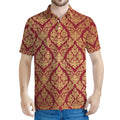 Gold And Red Thai Pattern Print Men's Polo Shirt
