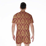 Gold And Red Thai Pattern Print Men's Rompers