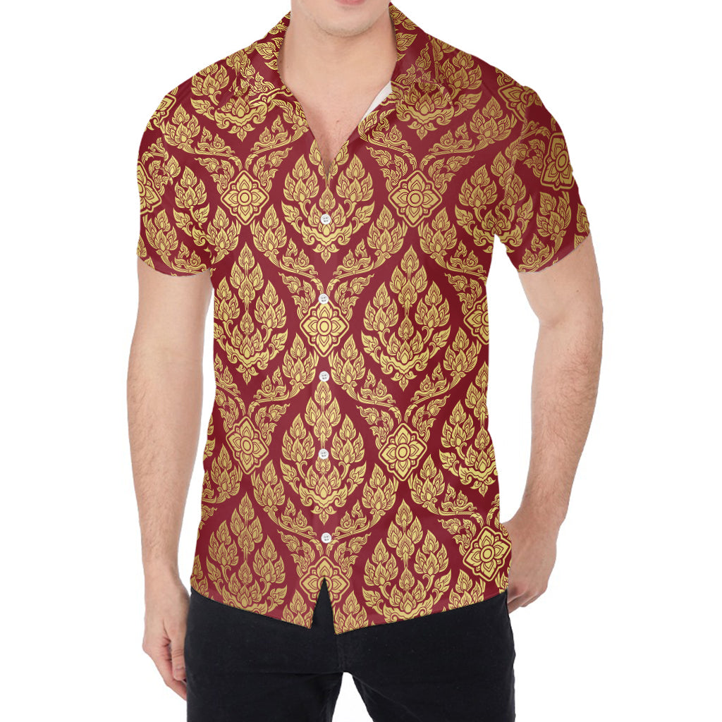 Gold And Red Thai Pattern Print Men's Shirt