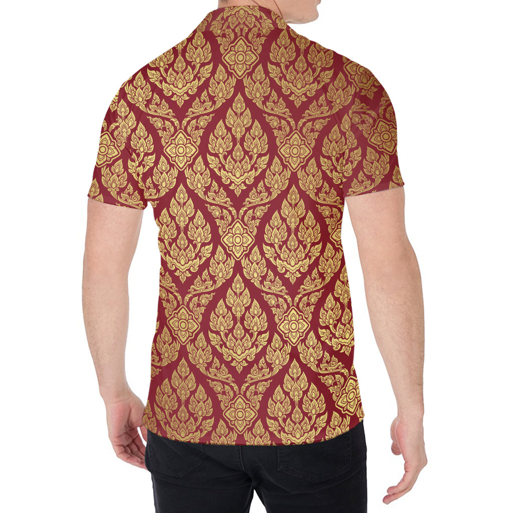 Gold And Red Thai Pattern Print Men's Shirt