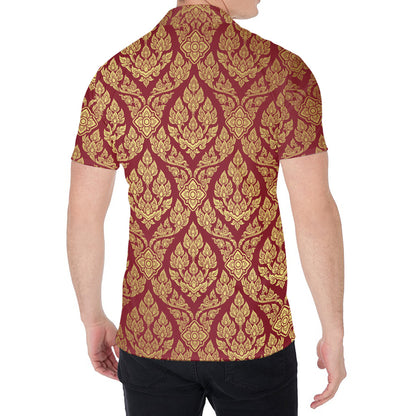 Gold And Red Thai Pattern Print Men's Shirt