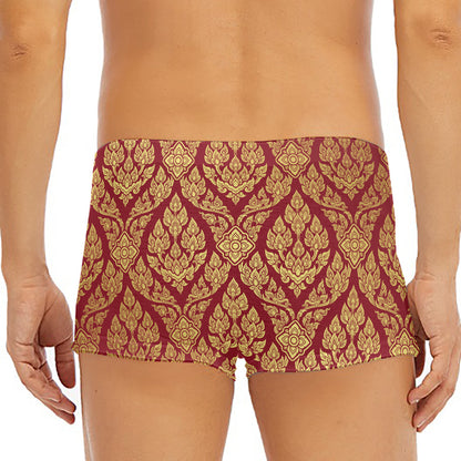 Gold And Red Thai Pattern Print Men's Short Boxer Briefs