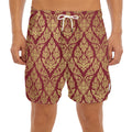 Gold And Red Thai Pattern Print Men's Split Running Shorts