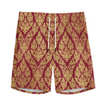 Gold And Red Thai Pattern Print Men's Sports Shorts