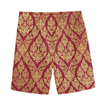 Gold And Red Thai Pattern Print Men's Sports Shorts