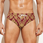 Gold And Red Thai Pattern Print Men's Swim Briefs