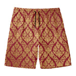 Gold And Red Thai Pattern Print Men's Swim Trunks