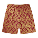 Gold And Red Thai Pattern Print Men's Swim Trunks
