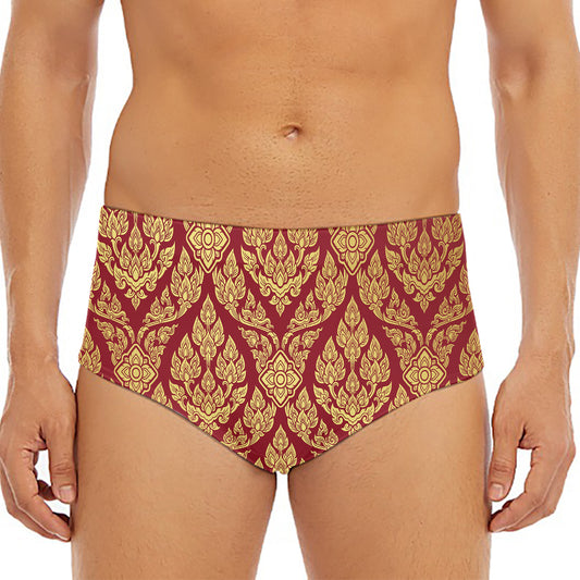 Gold And Red Thai Pattern Print Men's Triangle Swim Briefs
