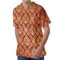 Gold And Red Thai Pattern Print Men's Velvet T-Shirt