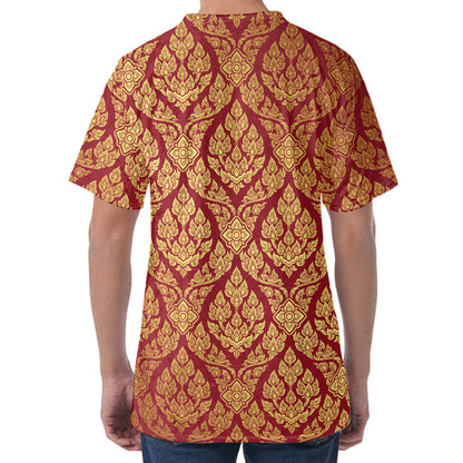 Gold And Red Thai Pattern Print Men's Velvet T-Shirt