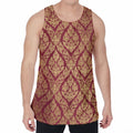 Gold And Red Thai Pattern Print Men's Velvet Tank Top