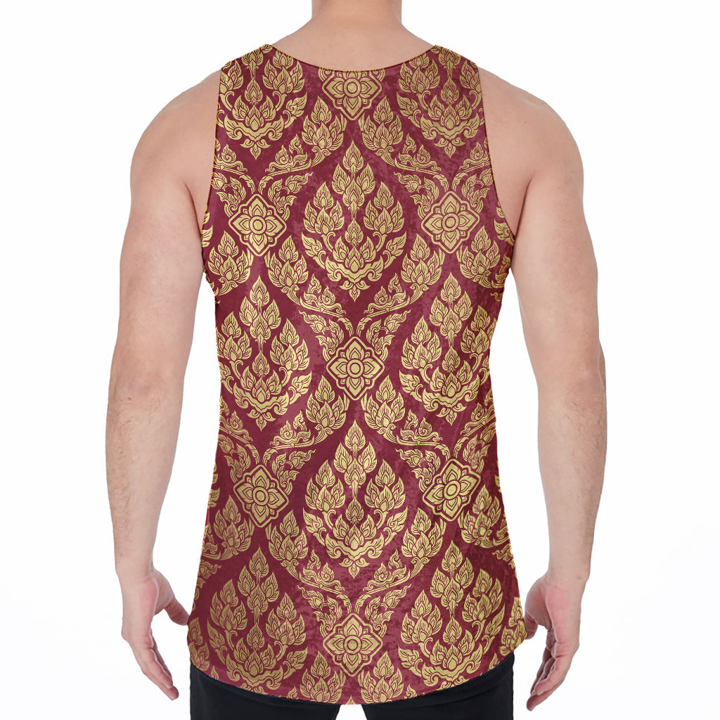 Gold And Red Thai Pattern Print Men's Velvet Tank Top