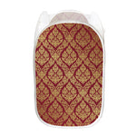 Gold And Red Thai Pattern Print Mesh Laundry Hamper