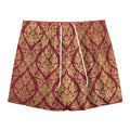 Gold And Red Thai Pattern Print Mesh Shorts