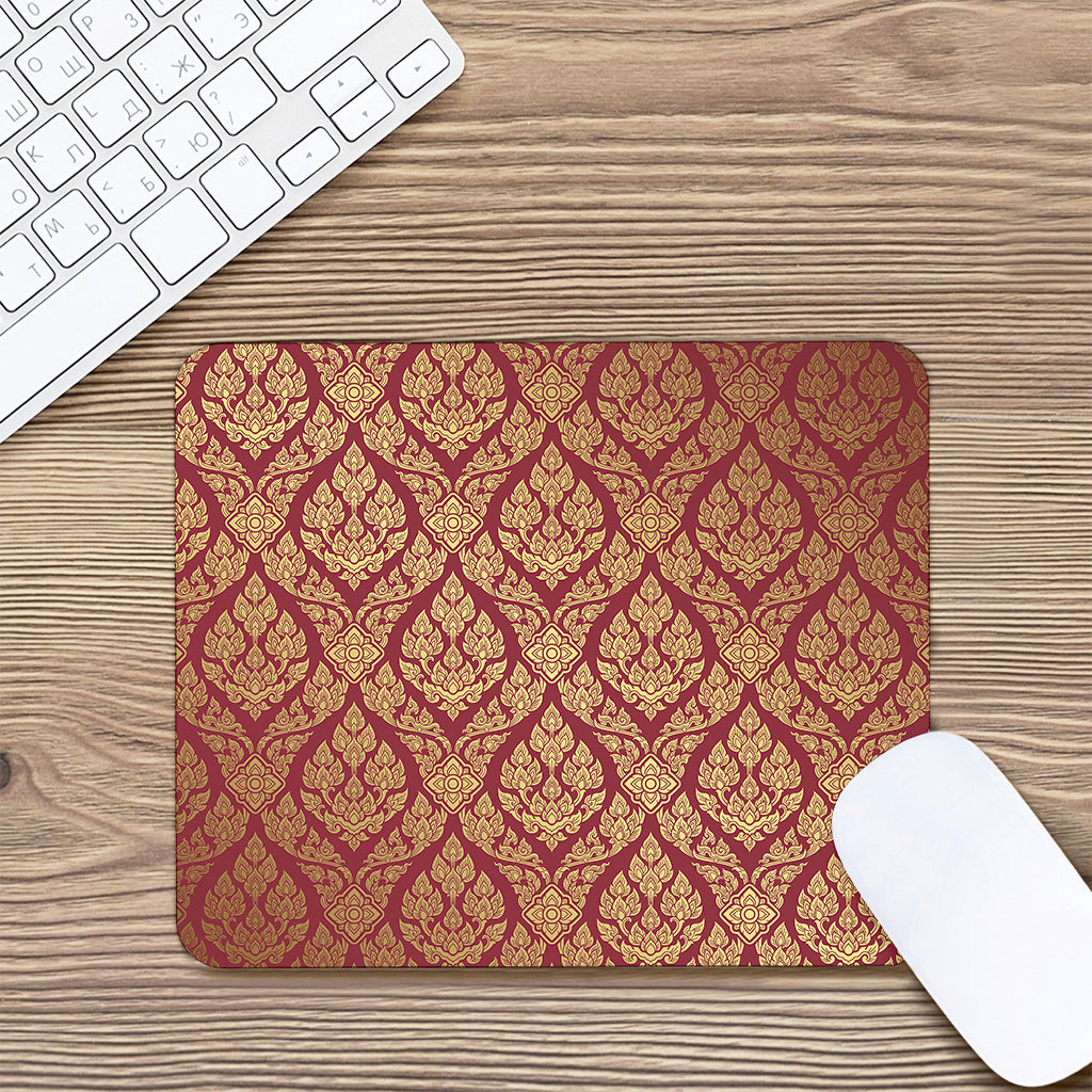 Gold And Red Thai Pattern Print Mouse Pad