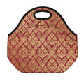 Gold And Red Thai Pattern Print Neoprene Lunch Bag