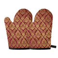 Gold And Red Thai Pattern Print Oven Mitts