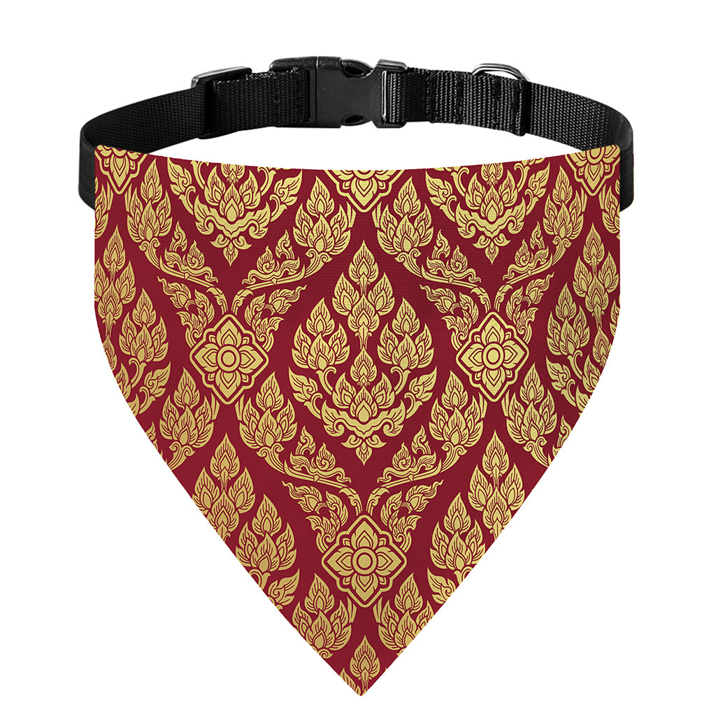 Gold And Red Thai Pattern Print Over The Collar Dog Bandana
