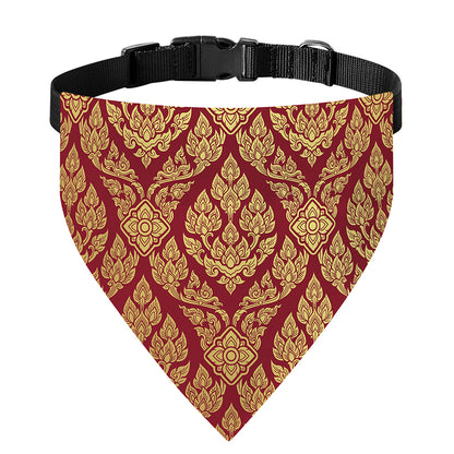 Gold And Red Thai Pattern Print Over The Collar Dog Bandana