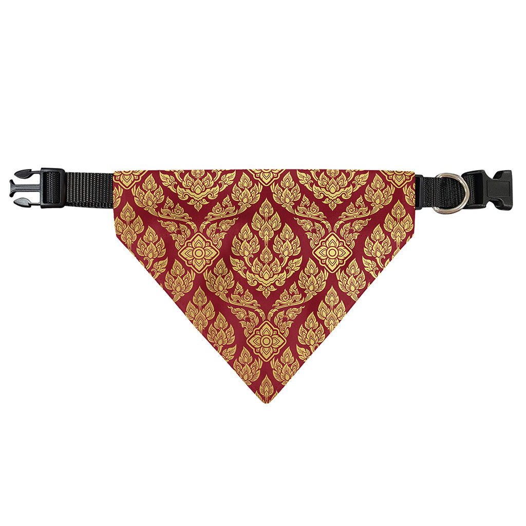 Gold And Red Thai Pattern Print Over The Collar Dog Bandana