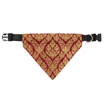 Gold And Red Thai Pattern Print Over The Collar Dog Bandana