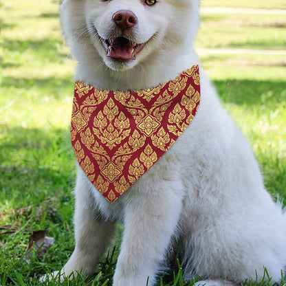 Gold And Red Thai Pattern Print Over The Collar Dog Bandana