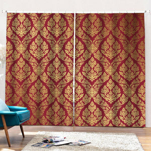 Gold And Red Thai Pattern Print Pencil Pleat Curtains