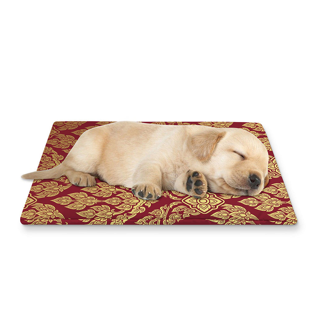 Gold And Red Thai Pattern Print Pet Cooling Mat Cover
