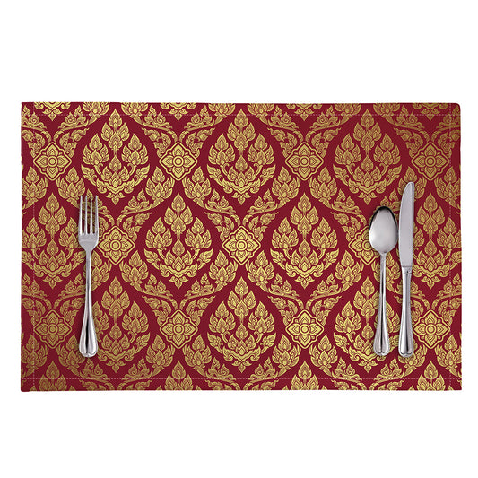 Gold And Red Thai Pattern Print Placemat
