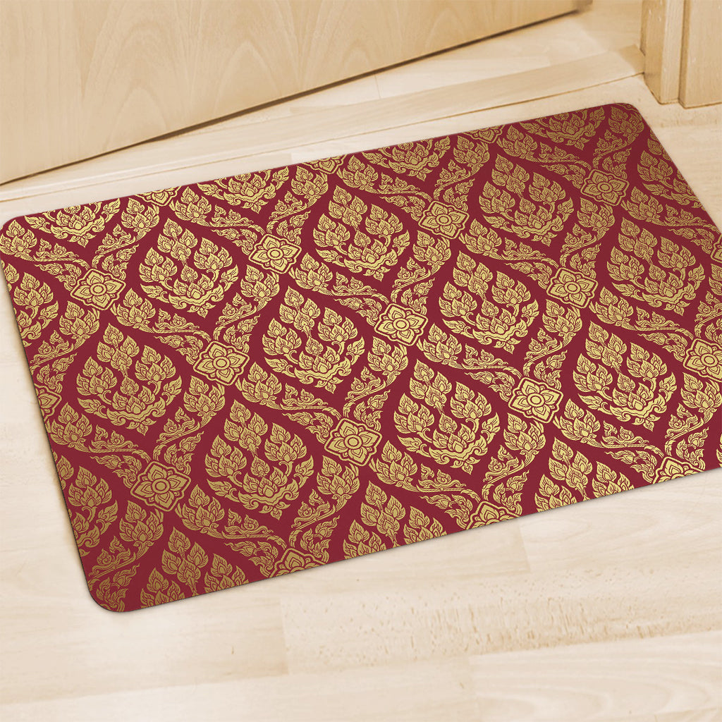 Gold And Red Thai Pattern Print Polyester Doormat