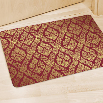 Gold And Red Thai Pattern Print Polyester Doormat